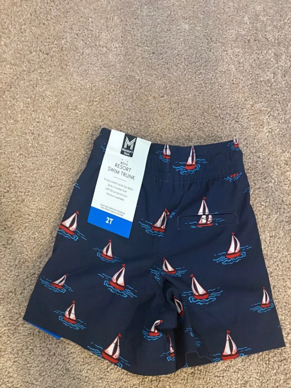 Member's Mark Boys 2T Sailboat Swim Trunks Navy NWT UPF 50+